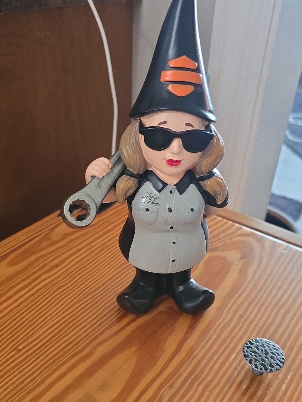 HARLEY DAVIDSON Mechanic Gnome Figurine with Wrench - Gray & Black